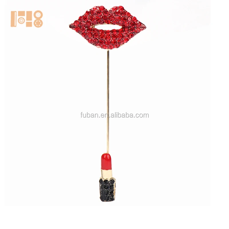 Red Rhinestone Sexy Lips Brooch For Women Cute Jewelry Clips Luxury Lipstick Collar Lapel Hijab 2228