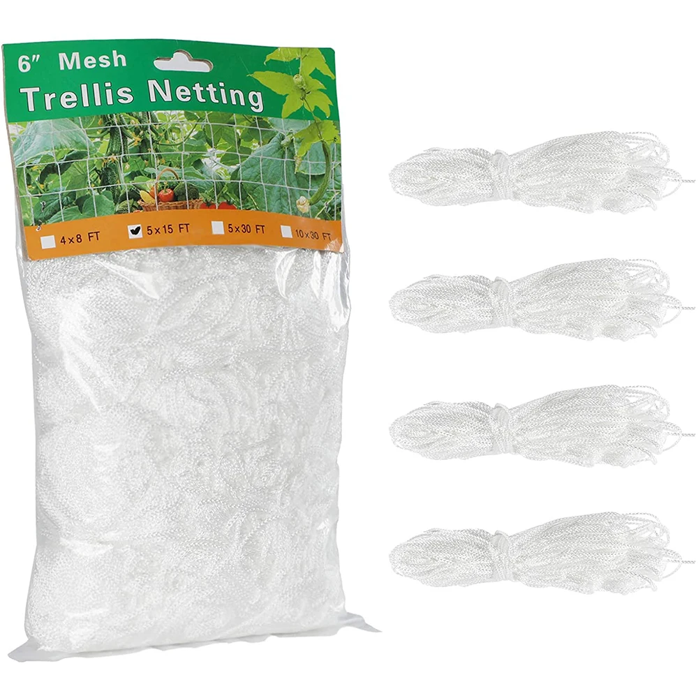 CEED4U 3 Packs 5 x 15 Feet Plant Trellis Netting with 164 Feet Twist Tie Heavy Duty Polyester Plant Support Vine Climbing Outdoor Growth Net for Grapes Tomatoes Cucumbers Vine Climbing Plants 