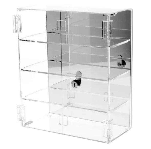 Bespoke Clear Acrylic Locking Display With Door 4 Tier Lucite