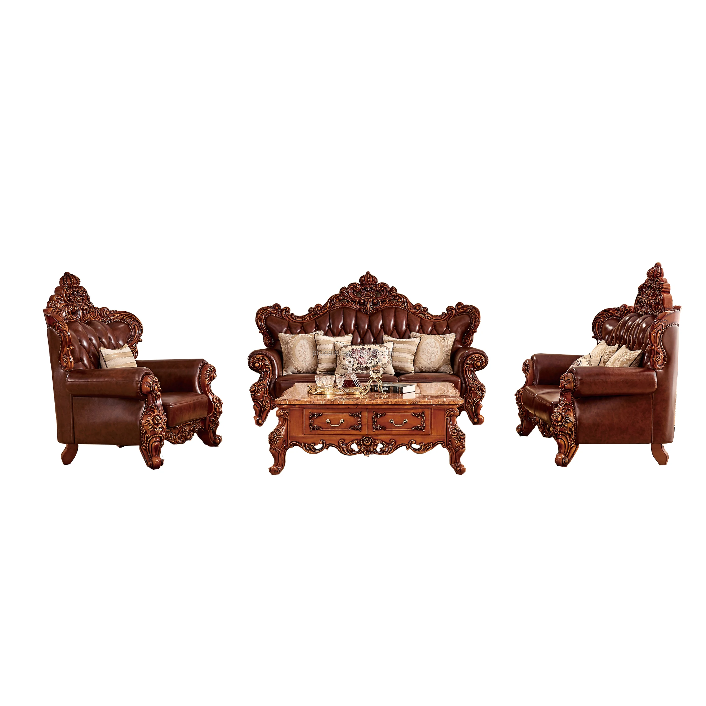 Royal Style Solid Wood Sofa Set Design Living Room Furniture Genuine