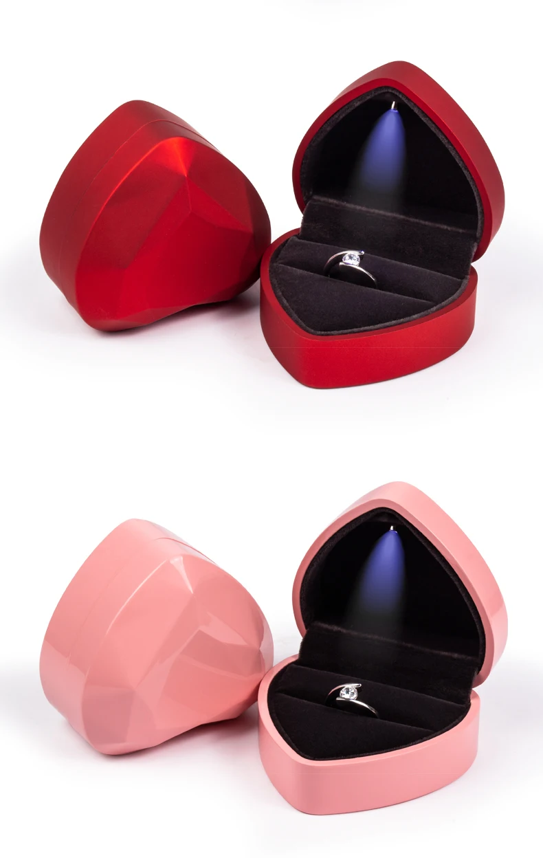 Engage Wedding Ring White Led Jewelry Box Heart Shape Blue Gold Red Led
