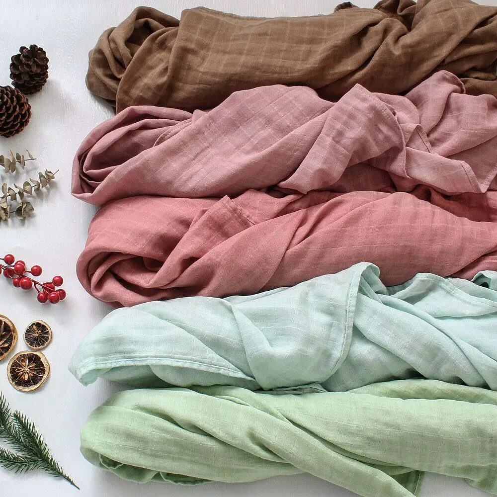 Wholesale Solid 100 Organic Cotton Soft Muslin Fabric Swaddle Wrap