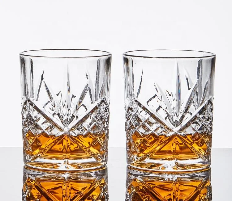 
Hot Selling 10oz/300ml Barware Engraved Diamond Crystal Whiskey Glass Set of 6 for Hotel and Restaurant 