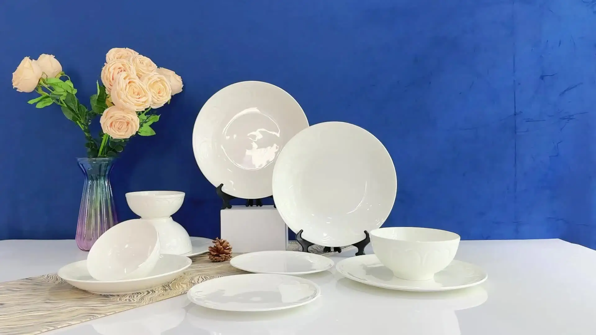 Pcs White Custom Design Embossed White Porcelain Bone China Deep