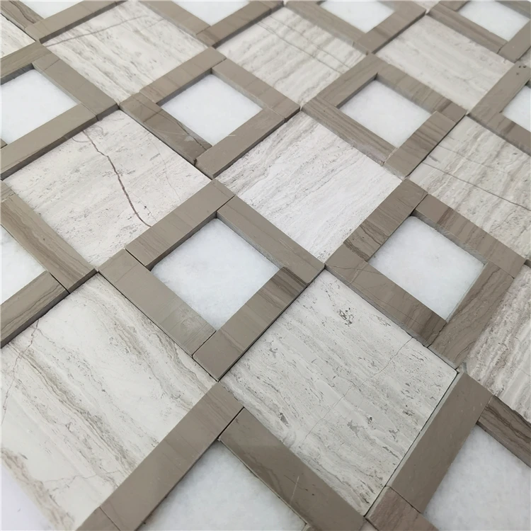 Latest Design Wall Tiles 300*300MM Polish Grey Light Wooden White Seamless Stone Mosaic Art Tile