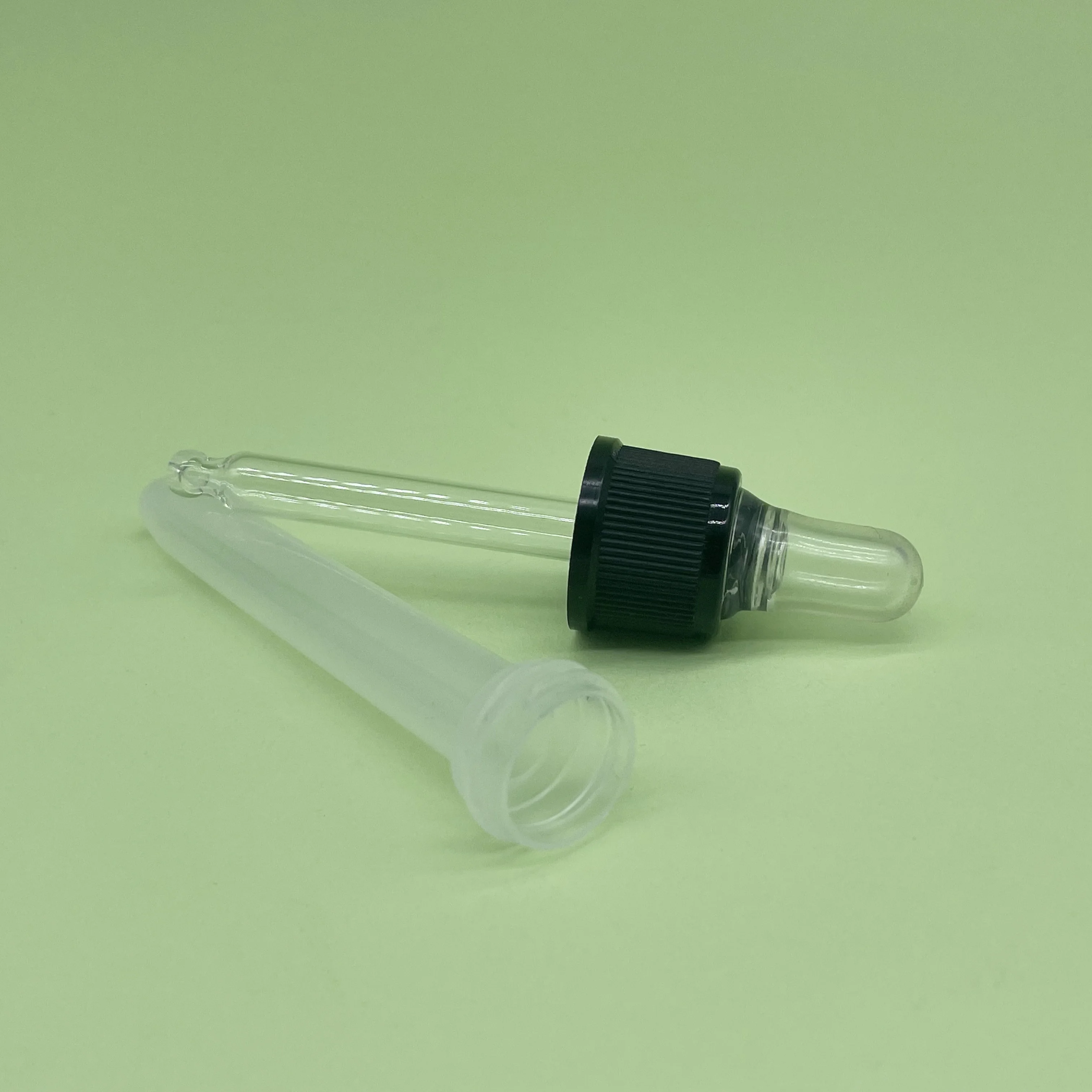 product 18mm clear teat glass dropper with plastic dust protection cover plastic black dropper cap cosmetic packaging-25