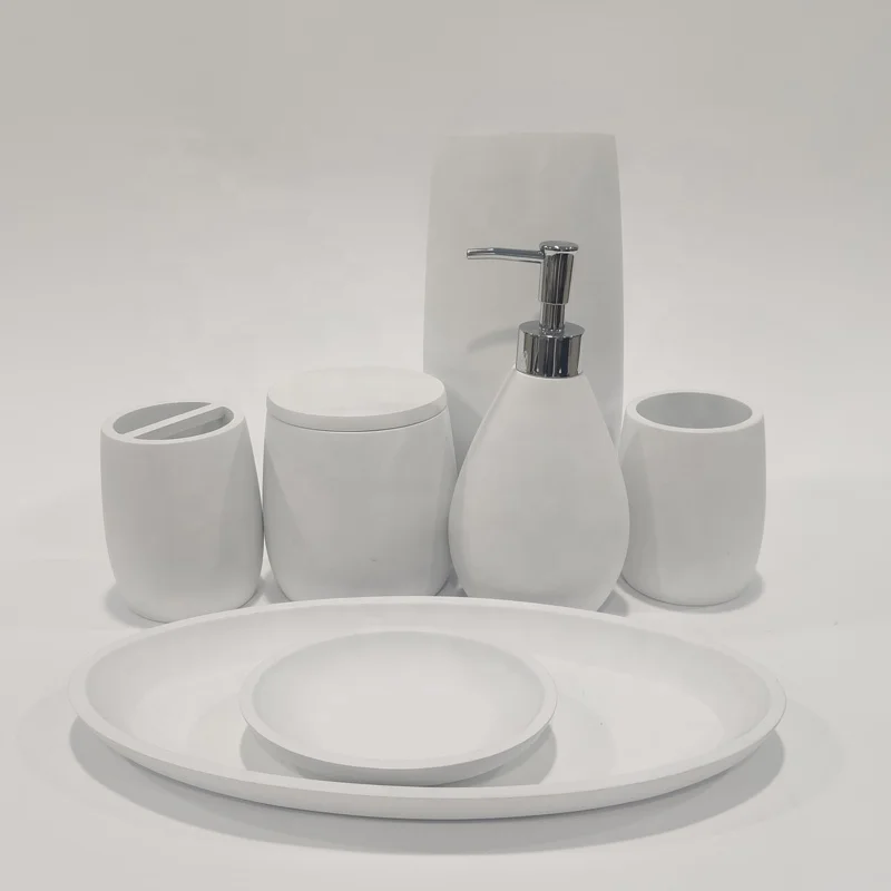 White Resin Bathroom Accessories Set For Home And Hotel Bathroom Set Wash Room Accessories