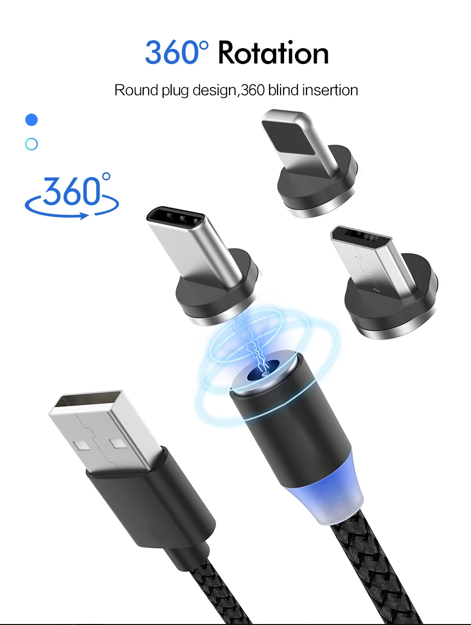 New 3plug 3 in 1 Magnetic Fast Charging Micro Usb Cable Type C Usb C Phone Data Cable charger for Samsung & Android & IOS - ANKUX.COM
