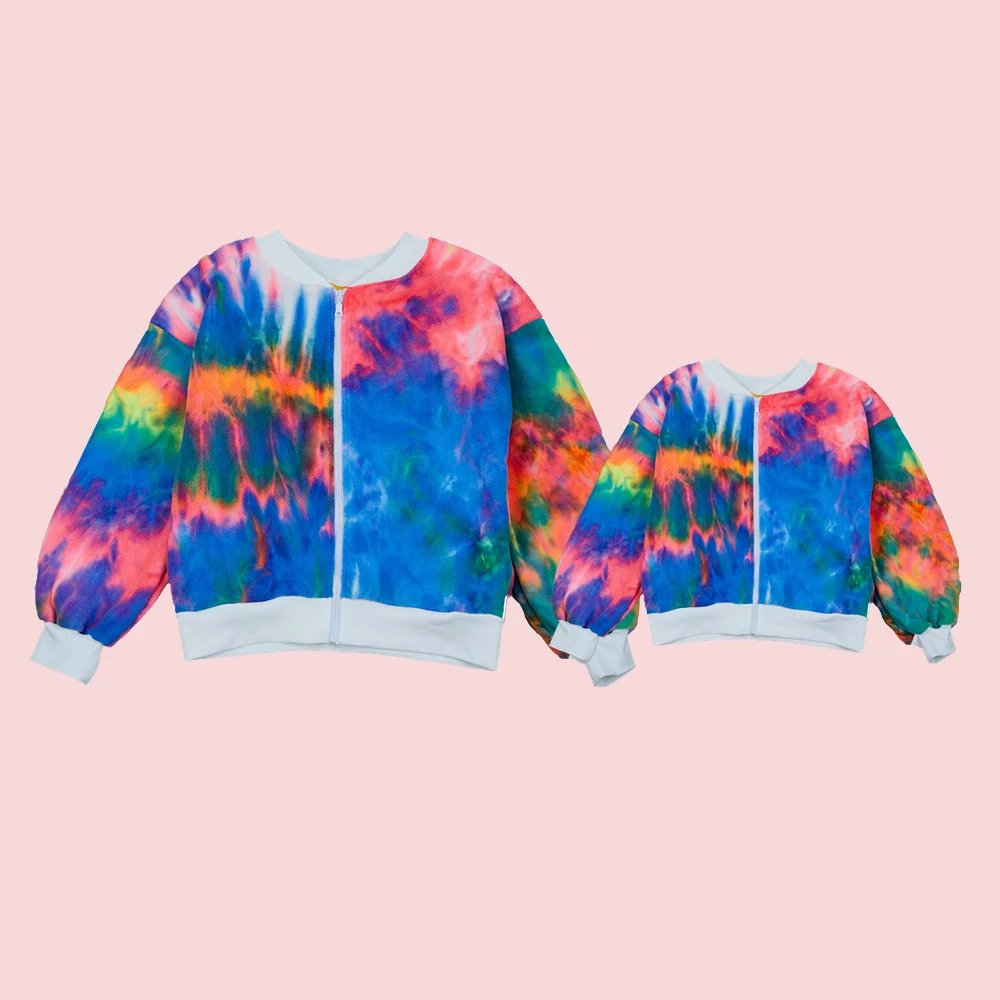 Spring Girls' Jackets Kids Clothes Fur Baby Girl Jackets Tie Dye Sweatshirt Bomber Jacket Mommy 