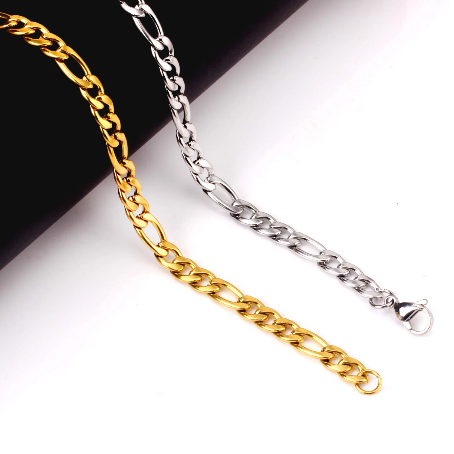 18k Gold Plate Permanent Mens Stainless Steel Chain Bracelet Jewelry