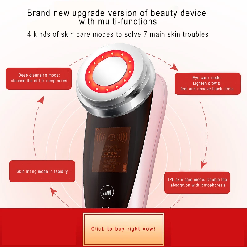 Facial Pores Deep Cleansing Ems Microcurrent Ultrasonic Vibration Skin Lifting Phototherapy Eye Care Beauty Device