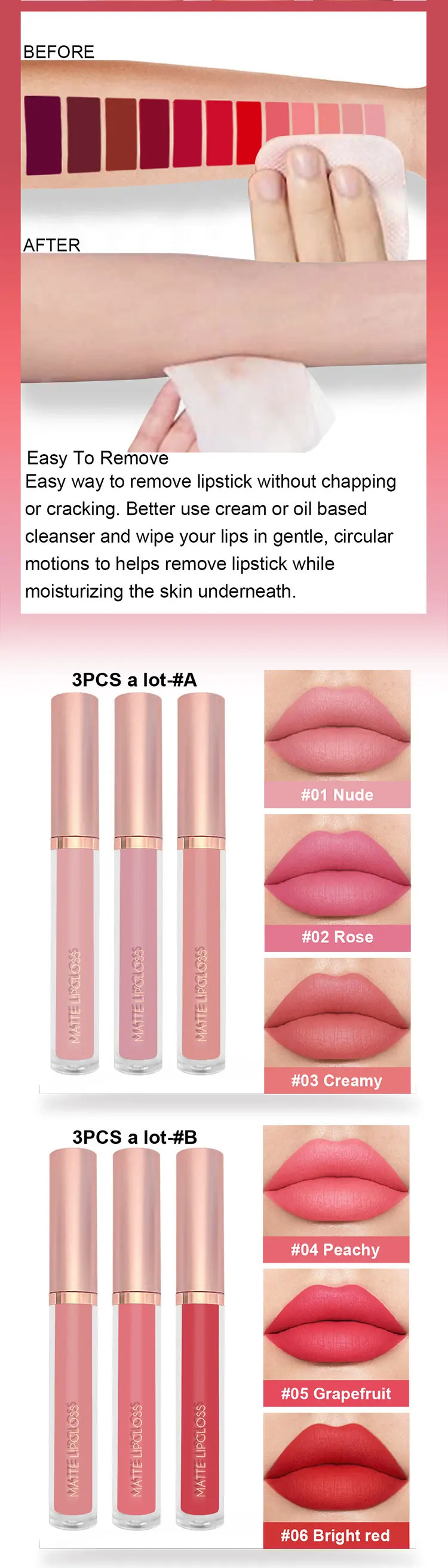 3 Pack Matte Lip Gloss Lip Glaze Set