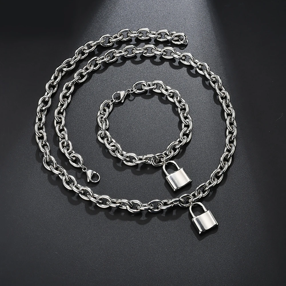 product-BEYALY-Thick Chain Stainless Steel Personalized Lock Bracelet, Ins Cool Style Men And Women 