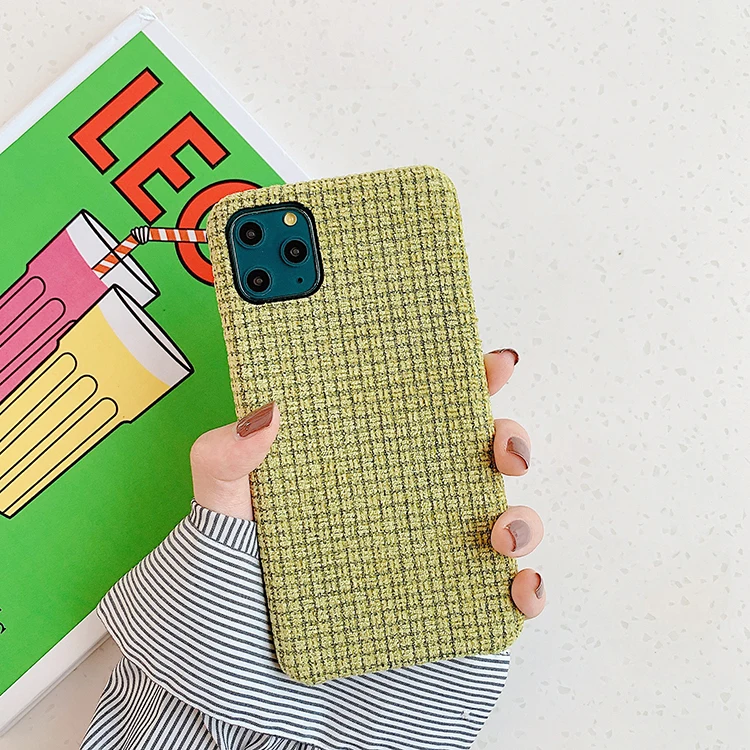 New Style Grid Flannelette Fabric Mobile Case For Iphone 11