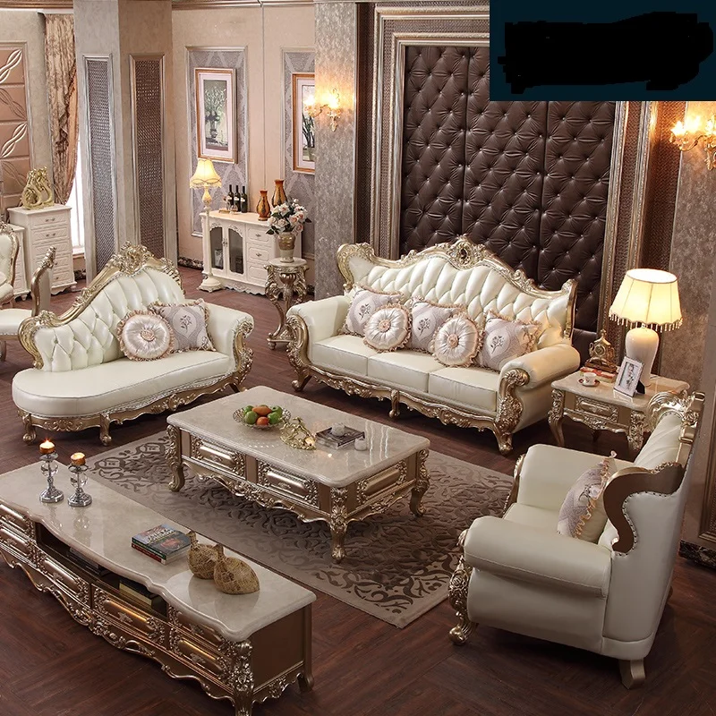 New european classic style living room furniture living room sofas set leather genuine leather sofas