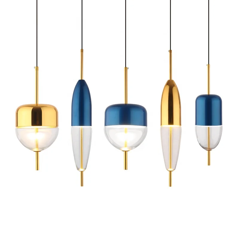 2020 modern pendant lamp golden blue color drop glass lighting pendant lights for living dining