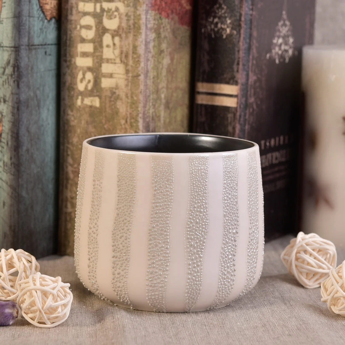 Empty hand printing glazed ceramic candle vessel tealight scented candle holders home decoration use