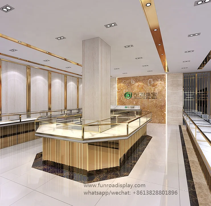 Elegant counter design Glass Jewelry Showroom Display Counter Supplier With Spot Lights