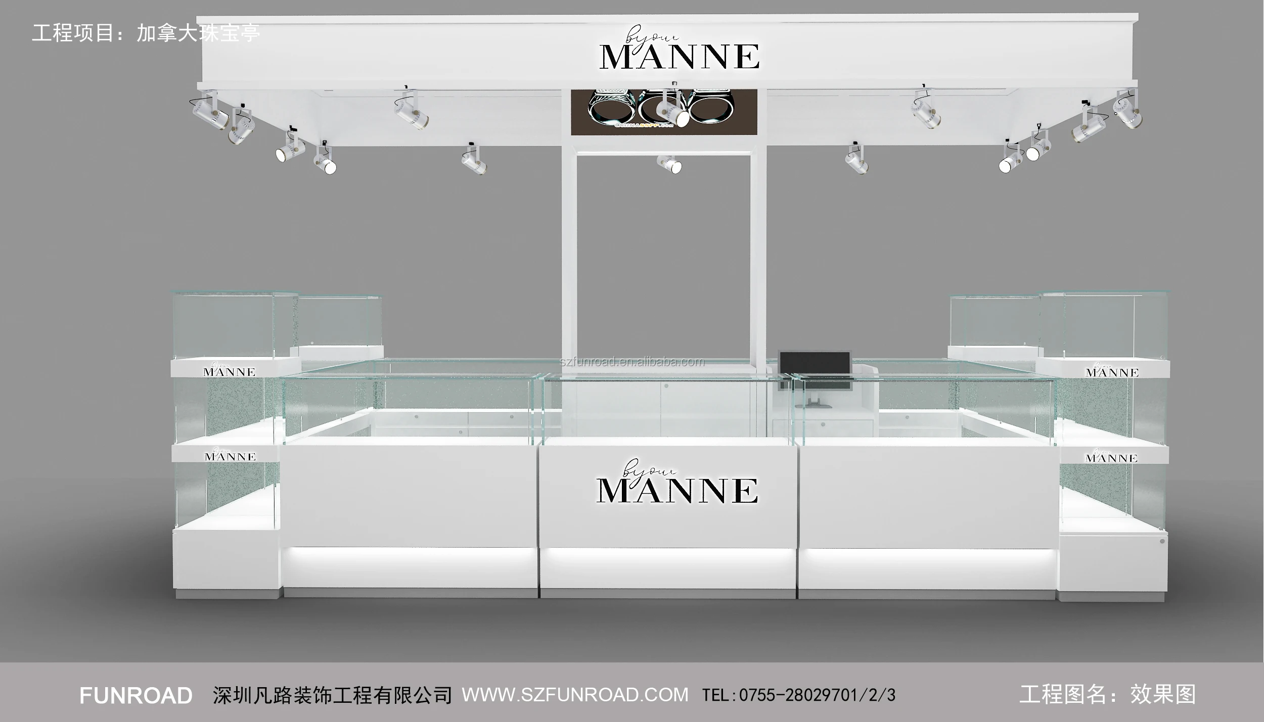 Glossy white painted MDF material Jewelry / silver ornament / necklace display kiosk showcase for shopping mall