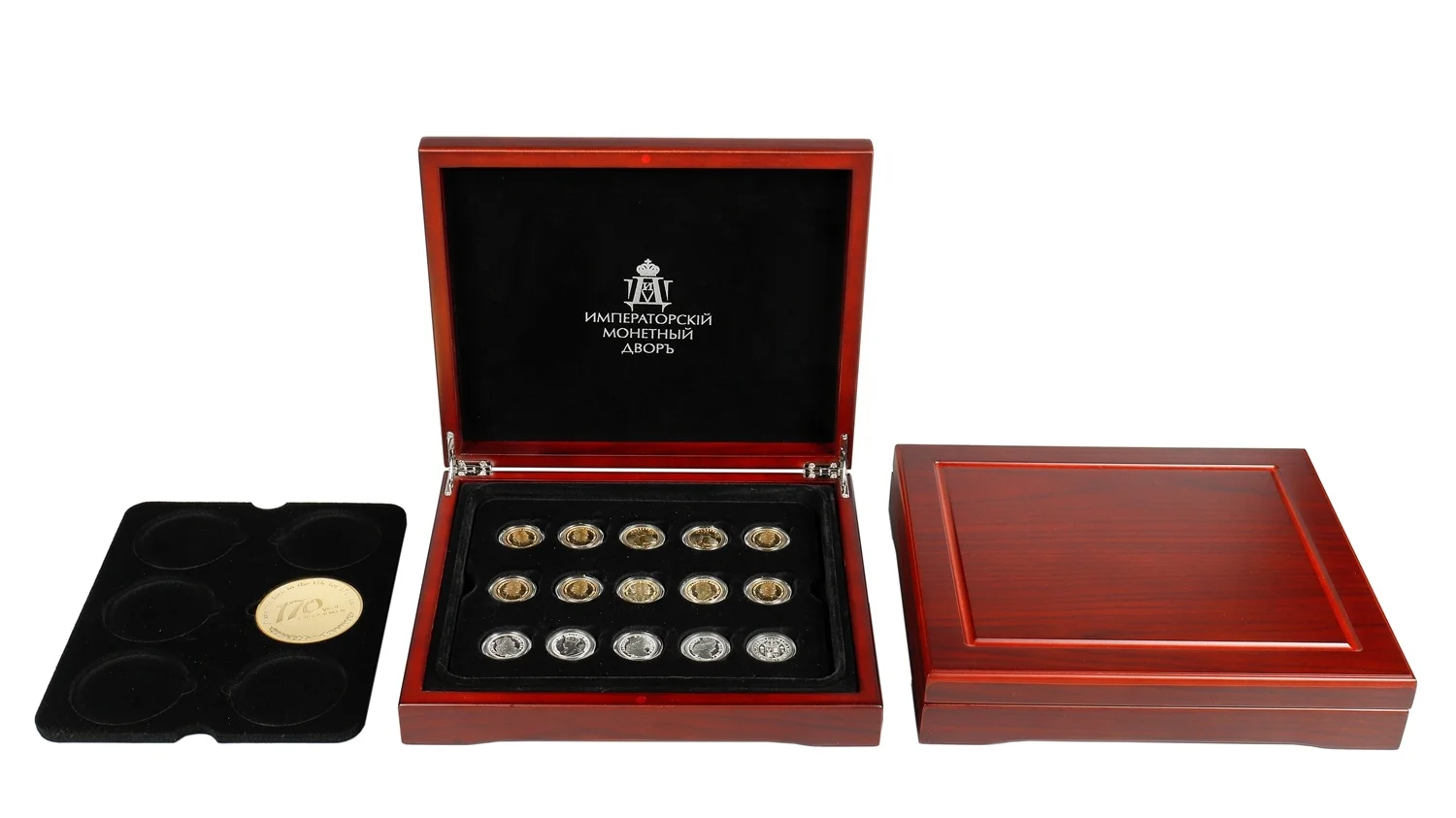 Vintage Design Style Luxury Wooden Gold Silver Coin Collection Gift Box