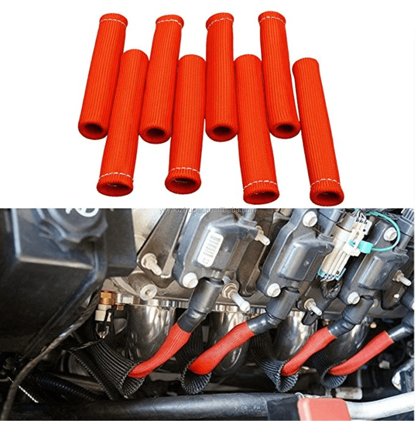 8 PCS 6" Spark Plug Wire Boots Protector Sleeve Heat Shield Cover - Foto 2