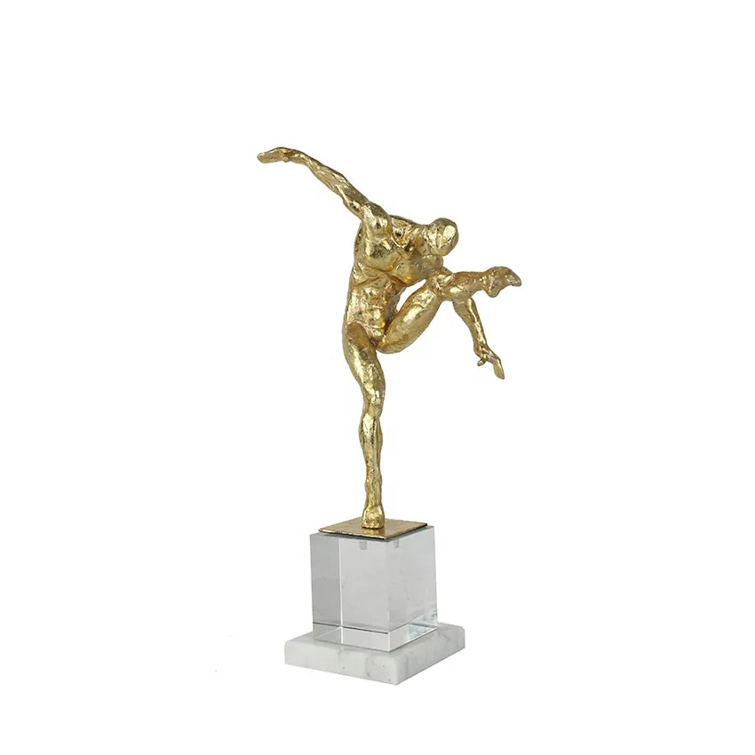 Crystal with resin gold foil  tandem gymnastics  abstract sculpture details