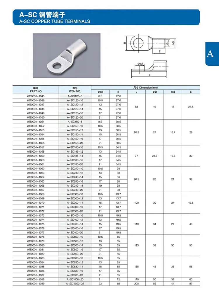 Sc708 Mm2 Manufacturer Copper Aluminium Cable Lugs Types Cable Lug