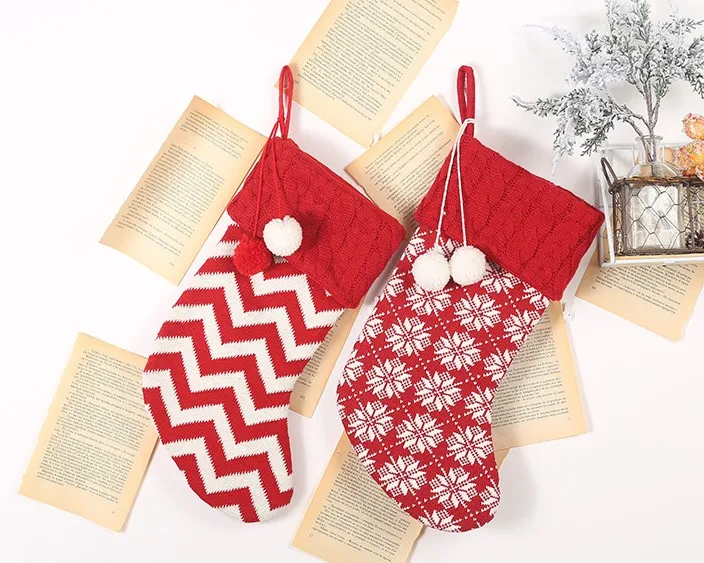 2020 新设计圣诞礼物糖果收纳袋袜子形状口袋抽绳袋红色装饰圣诞袜