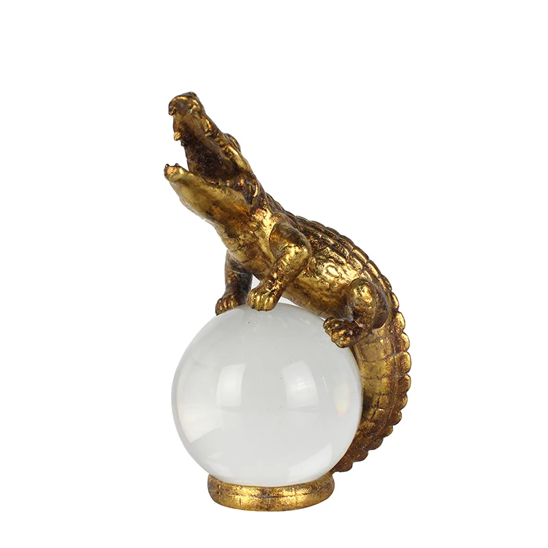 Resin gold animal sculpture crocodile octopus lizard monkey statue with crystal ball home decor factory