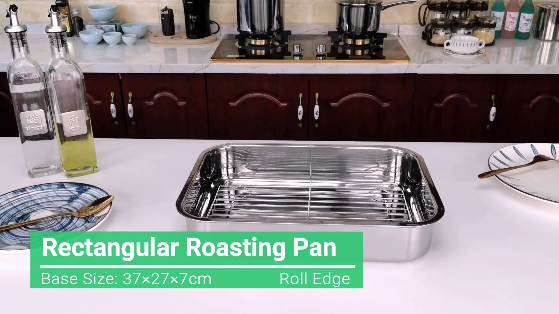 Classic Stainless Steel Turkey Roasting Pan Rectangular Roaster Serving