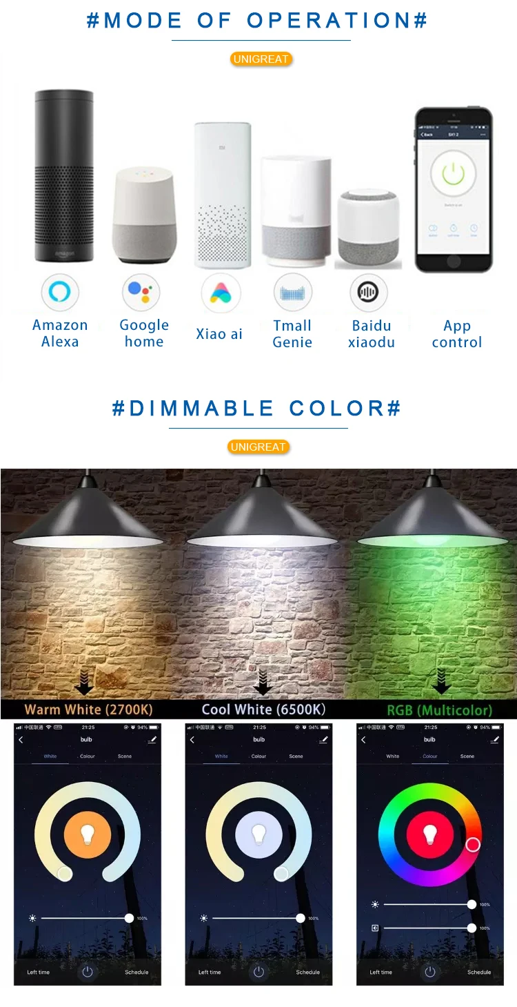 Smart Life Wifi Smart Light Bulb E27 Led Lamp 7W 9W RGB+W Dimmer Works With Alexa Google