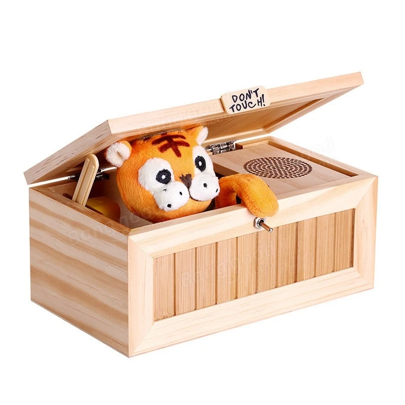 Upgrade Useless Box With Sound Leave Me Alone Wooden Box Funny Tiger Toy Gift US 