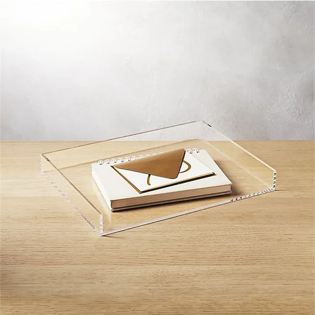 Simple Clear Acrylic Memo Tray Desktop Acrylic Notepad Tray Note Holder