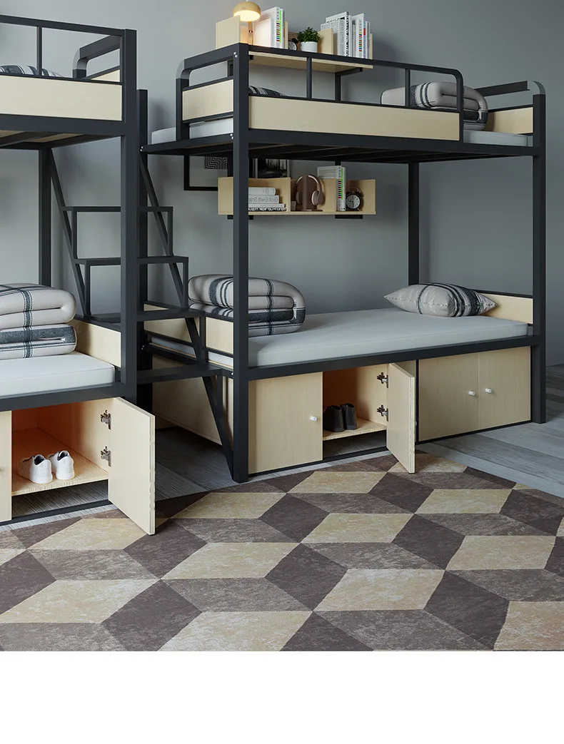 product modern two layer conjoined bunk iron bed student dormitory metal bunk bed-15