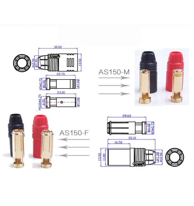 7MM AS150-M Connector Male Female Bullet for agriculture drone charger & battery Anti-spark Connector details