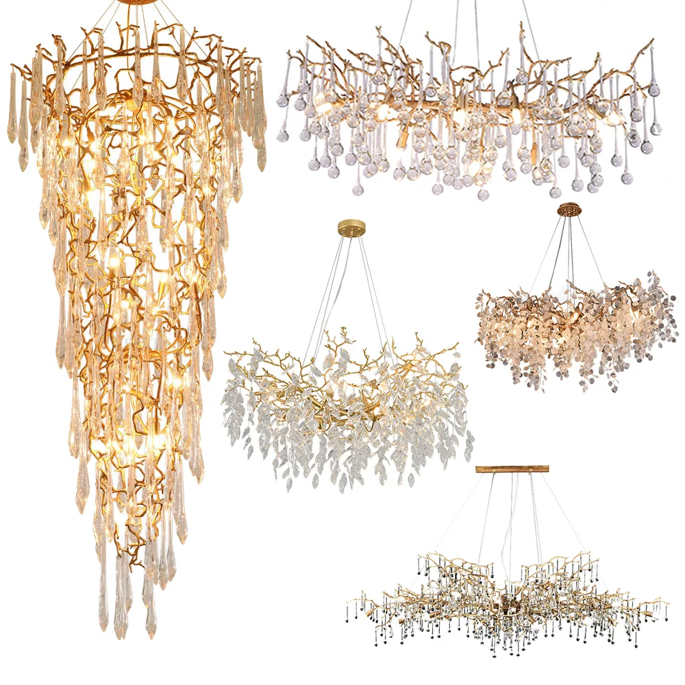 post modern antique brass ceiling pendant lights large copper k9 crystal hanging lighting waterdrop hotel chandelier luxury
