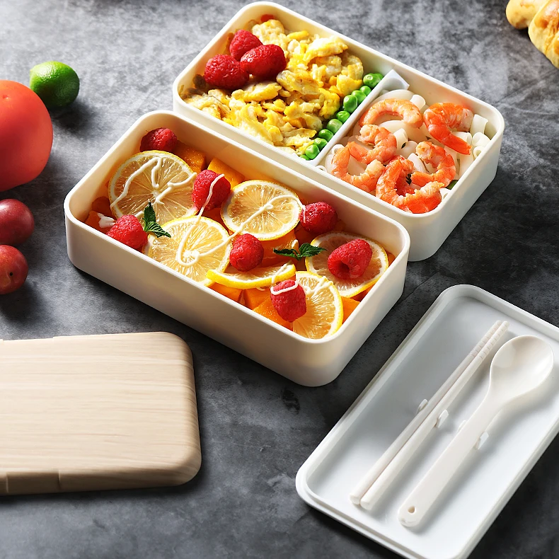 Plastic Bento Lunch Box Style Leakproof Stackable 2 Layers Bento Box ...