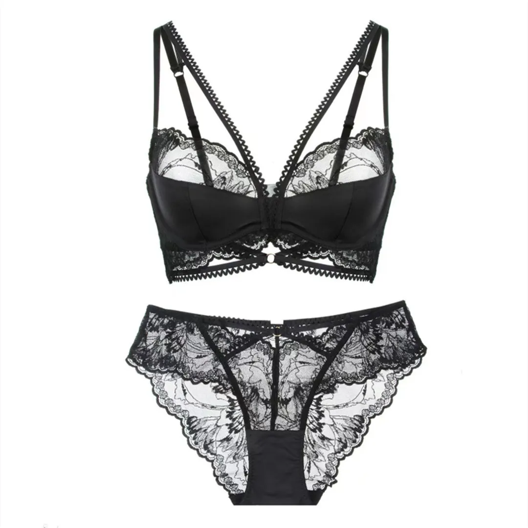 French-Style Ultra-Thin Lace Lingerie Set Red Zodiac Year Bra Large Bust Minimizing Anti-Sagging Breathable Floral Bikini Panta