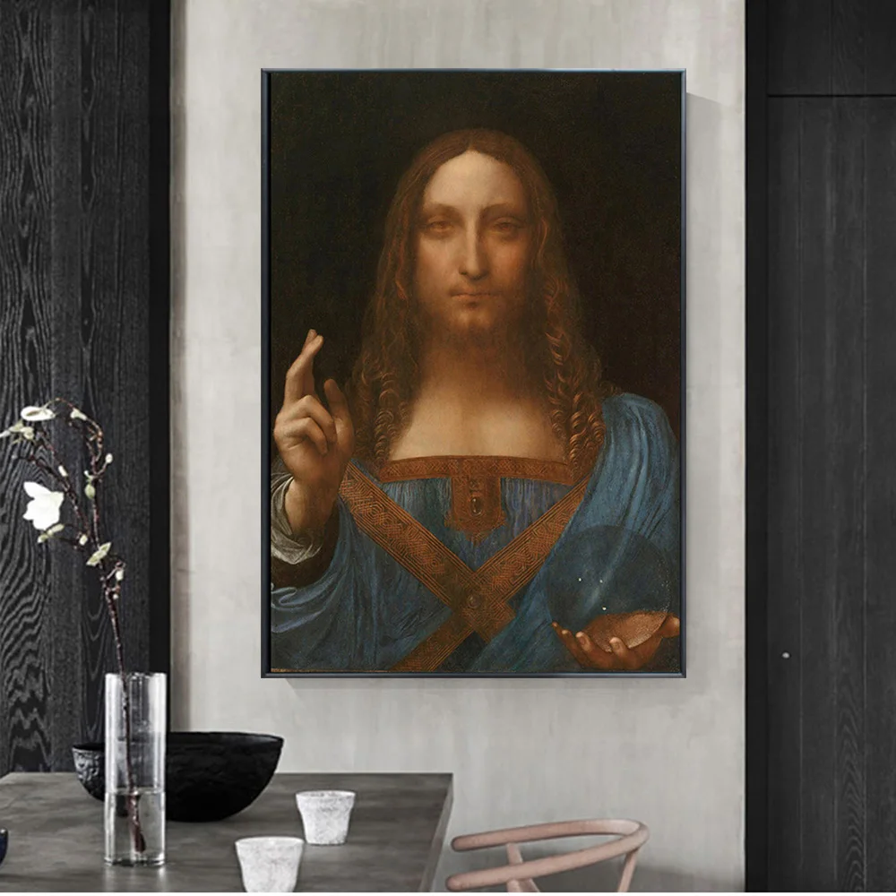 
Famous Canvas Art Painting Salvator Mundi by Leonardo Da Vinci The most Expensive Painting in The World Wall Living Decor 