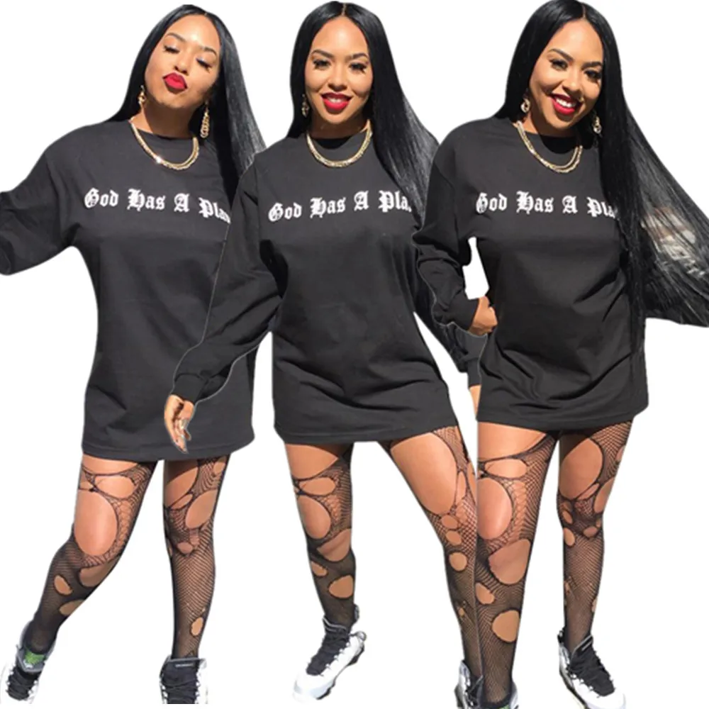 
2020 Autumn And Winter Solid Color Letter Print Long Sleeve Round Neck Dress 202003128324 