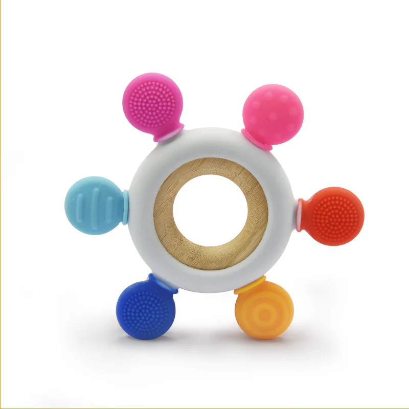 Wood Silicone 2in1 Combined With Teether Food Grade Baby Teether Stick Children's Teether Toy