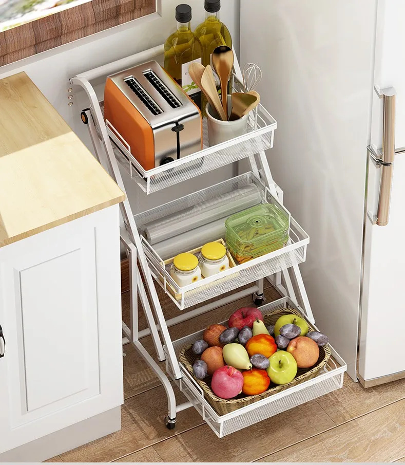 
Foldable Shopping 3 Tier Wheeled Shelf Utility Kitchen Trolley Cart Slim Rolling 