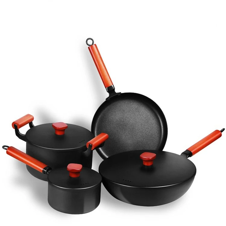 Cast Iron Non Stick Cookware Sets Kitchenware With Soup Pot Milk Pot