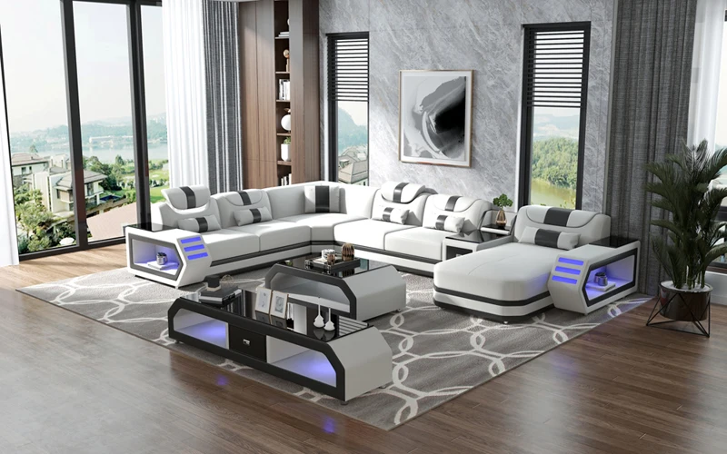 Luxury recliner leather sofa bed sectional modern living room leather sofa sets