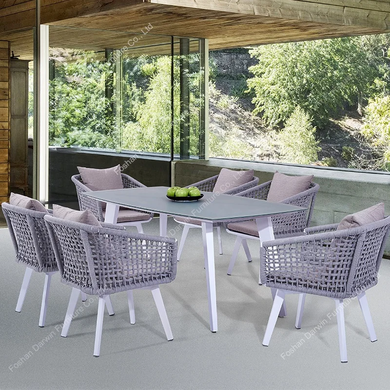 New Design Aluminum Outdoor Rope Dining Set Rattan Table And Chair
