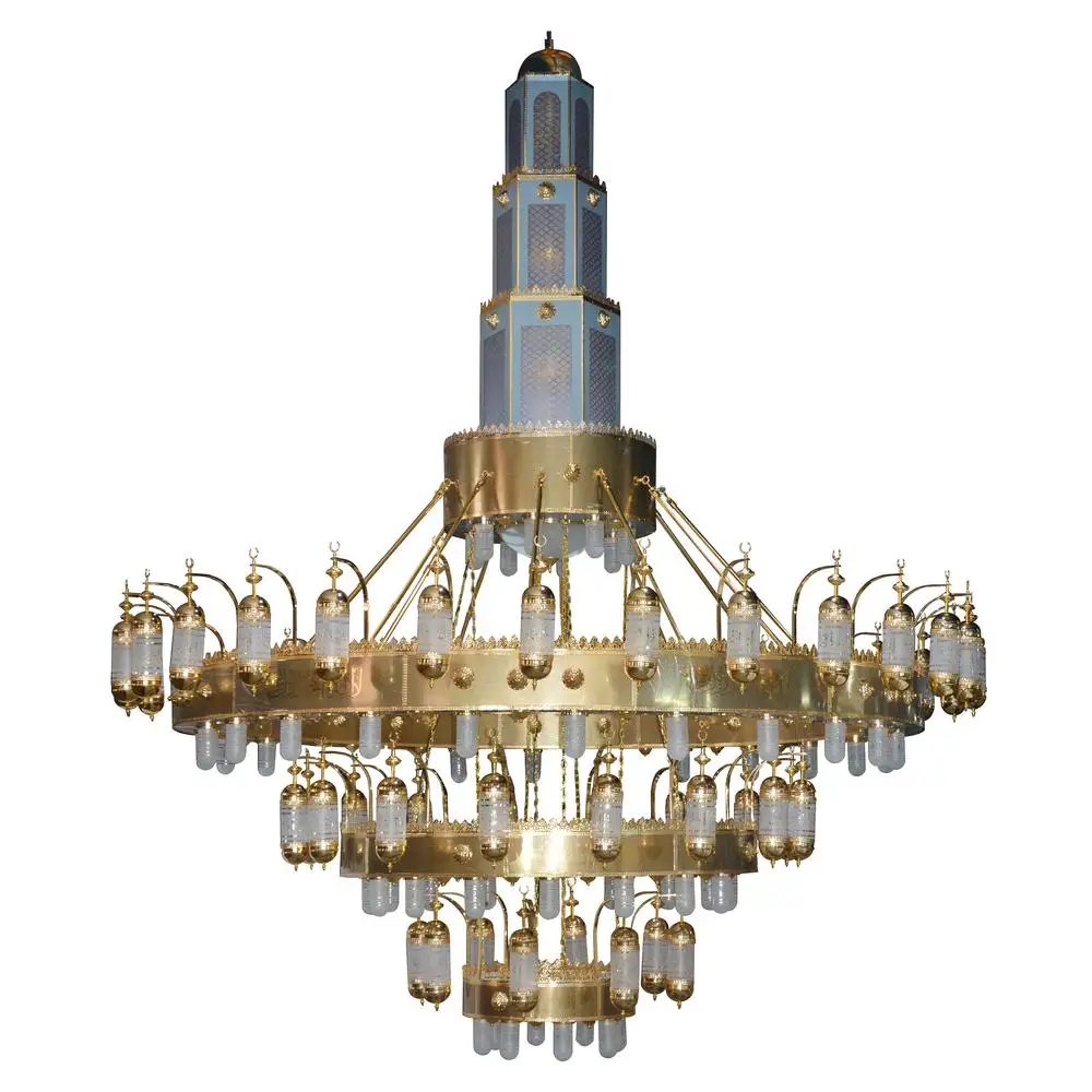 Mosque large gold islamic project chandelier  moroccan lighting mushlim lamp church masjid light