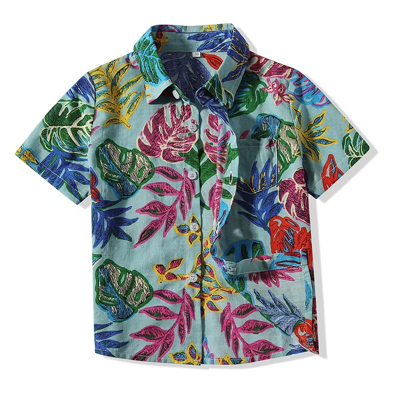 
summer shirt for kids full-print leaf boys clothes handsome refreshing boys shirts 