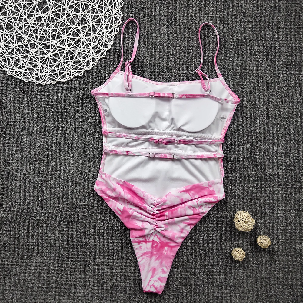 2020 New Pink Swimsuit Floral Bikini Two Pieces Bandage Swimwear Women