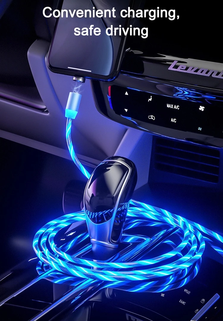 Flowing Light Magnetic Micro Type-c Fast Charger Usb Data Cable Led 3 In 1 Magnet Usb Magnetic Charging Cable - ANKUX.COM