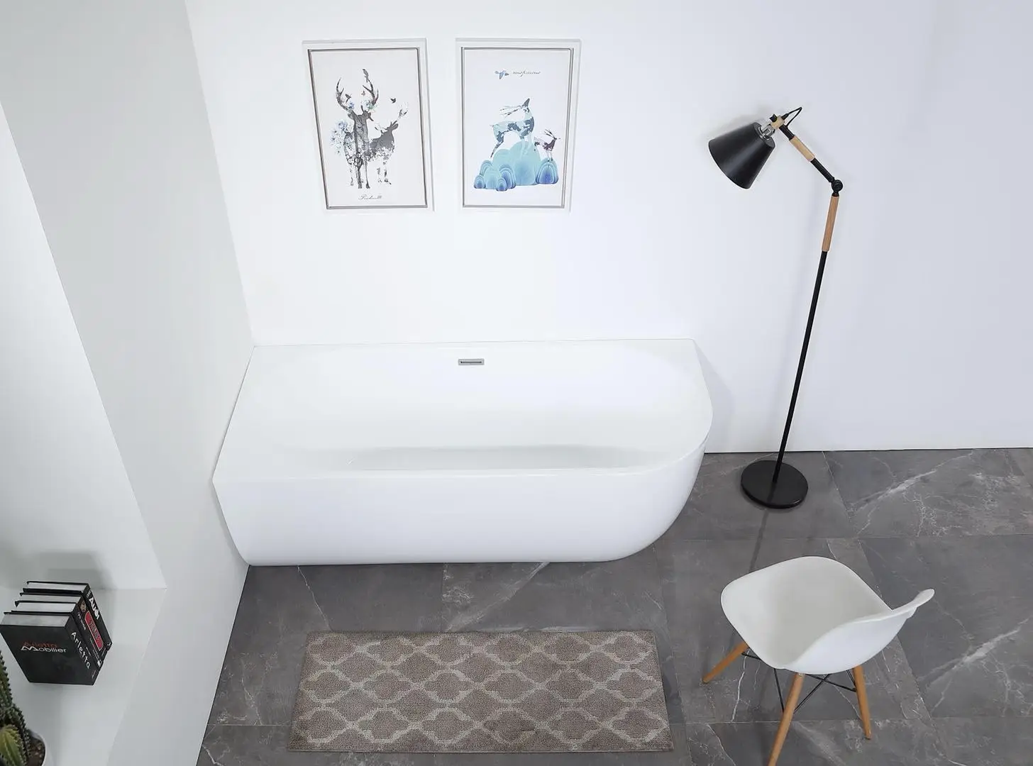 Hotel Bathroom Oval Shaped Bath Tub Solid Surface Artificial Stone Bathtub